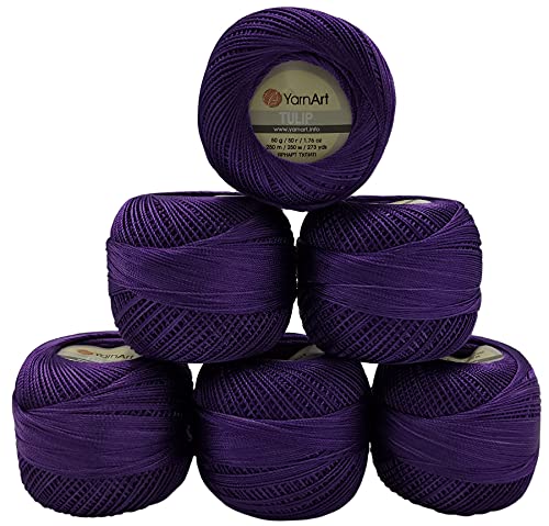 YarnArt Tulip 6 x 50 gr. Paket Seide Garn Mikrofaser, Satin Garn glänzend Farben auswählbar (lila 478) von YarnArt