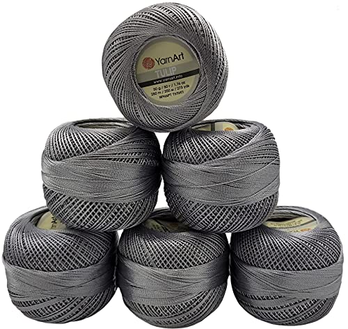 YarnArt Tulip 6 x 50 gr. Paket Seide Garn Mikrofaser, Satin Garn glänzend Farben auswählbar (silber 479) von Yarn Art