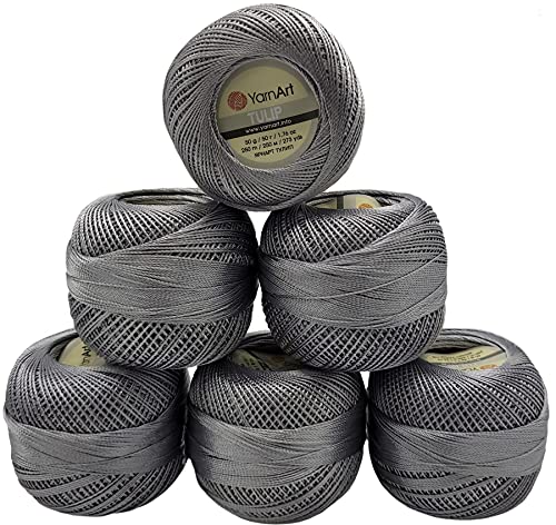 YarnArt Tulip 6 x 50 gr. Paket Seide Garn Mikrofaser, Satin Garn glänzend Farben auswählbar (silber 479) von YarnArt