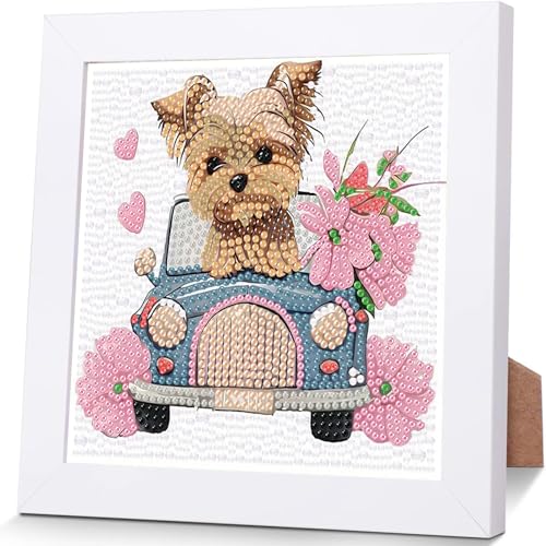 YarnWhimsy Dog Diamond Painting Kinder Mit Rahmen-Diamond Art Bilder Puppy, Tiere Diamond Painting Kinder ab 4 6 8 10 Jahreals Geschenk für Home Wand Décor (18X18cm) von YarnWhimsy