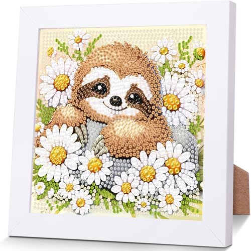 YarnWhimsy Faultier Diamond Painting Kinder Mit Rahmen-Diamond Art Bilder Faultier, Tiere Diamond Painting Kinder ab 4 6 8 10 Jahreals Geschenk für Home Wand Décor (18X18cm) von YarnWhimsy
