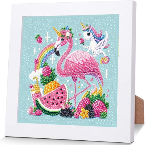 YarnWhimsy Flamingo Diamond Painting Kinder Mit Rahmen-Diamond Art Bilder Flamingos, Tiere Diamond Painting Kinder ab 4 6 8 10 Jahreals Geschenk für Home Wand Décor (18X18cm) von YarnWhimsy
