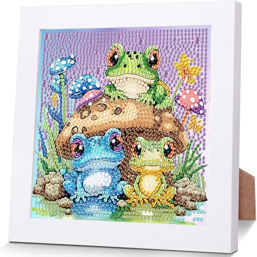 YarnWhimsy Frosch Diamond Painting Kinder Mit Rahmen-Diamond Art Bilder Frosche, Tiere Diamond Painting Kinder ab 4 6 8 10 Jahreals Geschenk für Home Wand Décor (18X18cm) von YarnWhimsy