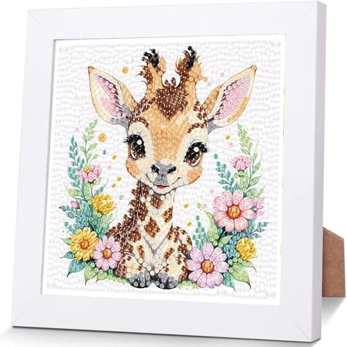 YarnWhimsy Giraffen Diamond Painting Kinder Mit Rahmen-Diamond Art Bilder Giraffen, Tiere Diamond Painting Kinder ab 4 6 8 10 Jahreals Geschenk für Home Wand Décor (18X18cm) von YarnWhimsy