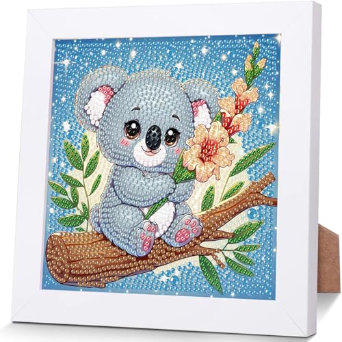 YarnWhimsy Koalas Diamond Painting Kinder Mit Rahmen-Diamond Art Bilder Koalas, Tiere Diamond Painting Kinder ab 4 6 8 10 Jahreals Geschenk für Home Wand Décor (18X18cm) von YarnWhimsy
