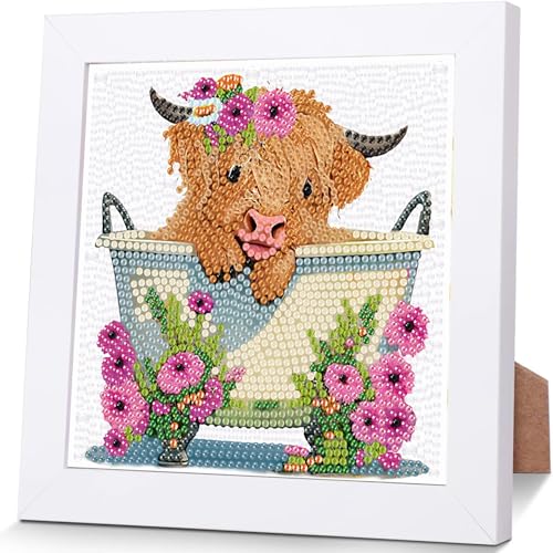YarnWhimsy Kuh Diamond Painting Kinder Mit Rahmen-Diamond Art Bilder Kuhs, Tiere Diamond Painting Kinder ab 4 6 8 10 Jahreals Geschenk für Home Wand Décor (18X18cm) von YarnWhimsy