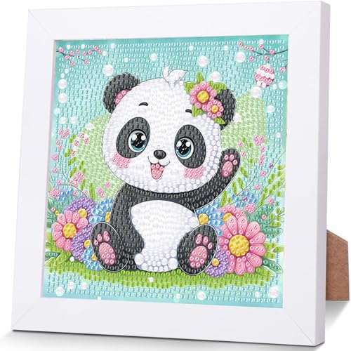 YarnWhimsy Panda Diamond Painting Kinder Mit Rahmen-Diamond Art Bilder Panda, Tiere Diamond Painting Kinder ab 4 6 8 10 Jahreals Geschenk für Home Wand Décor (18X18cm) von YarnWhimsy