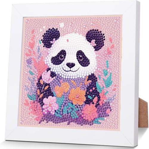 YarnWhimsy Panda Diamond Painting Kinder Mit Rahmen-Diamond Art Bilder Panda, Tiere Diamond Painting Kinder ab 4 6 8 10 Jahreals Geschenk für Home Wand Décor (18X18cm) von YarnWhimsy