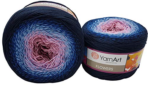 Yarnart Flowers 500 Gramm Bobbel Wolle Farbverlauf, 55 Prozent Baumwolle, Bobble Strickwolle Mehrfarbig (nachtblau blau rosa 273) von Yarnart