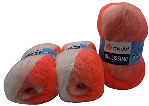 YarnArt 3 x 150 Gramm Bellissimo Strickwolle mit Mohair 1404, 450 Gramm Wolle mit Farbverlauf (rot weiß 150g) von Yarn Art