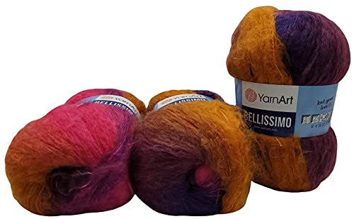 YarnArt 3 x 150g Mohair Wolle 450 Gramm Strickwolle mit Farbverlauf (beere lila rosa terracotta 1415 von Yarnart