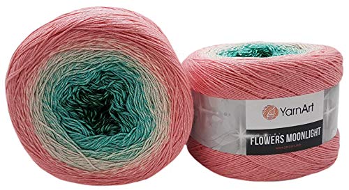 YarnArt Flowers 520 Gramm Bobbel Wolle mit Glitzer und Farbverlauf, 53% Baumwolle, Bobble Strickwolle Mehrfarbig (rosa grün 3292) von Yarnart