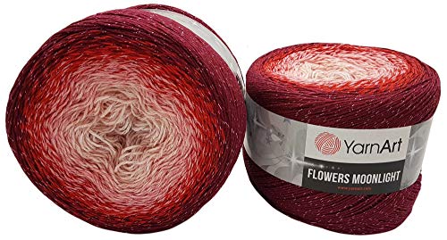 YarnArt Flowers 520 Gramm Bobbel Wolle mit Glitzer und Farbverlauf, 53% Baumwolle, Bobble Strickwolle Mehrfarbig (rot rosa weiss 3269) von Yarnart