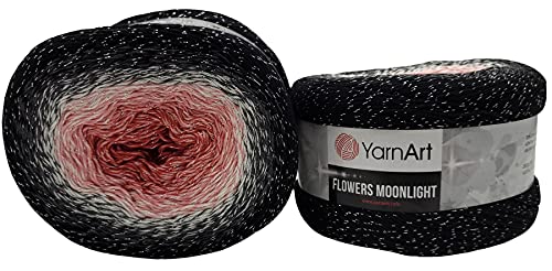 YarnArt Flowers Moonlight 520 Gramm Bobbel Wolle mit Glitzer und Farbverlauf, 53% Baumwolle, Bobble Strickwolle Mehrfarbig (schwarz weiss rosa 3260) von Yarnart