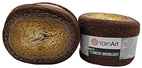 YarnArt Flowers Moonlight 520 Gramm Bobbel Wolle mit Glitzer und Farbverlauf, 53% Baumwolle, Bobble Strickwolle Mehrfarbig (braun ocker creme 3284) von Yarnart