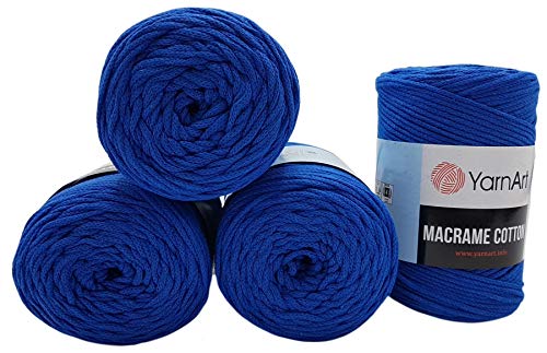 YarnArt Makramee Baumwollgarn 4mm X 225 Meter, 4 X 250 gr. Paket Kordelgarn perfekt für DIY Projekte (Royalblau 772) von Yarn Art