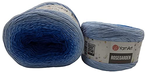 YarnArt Rosegarden, 500 Gramm Bobbel Wolle Farbverlauf, 100% Baumwolle, Bobble Strickwolle Mehrfarbig (blau dunkelblau 316) von Yarnart