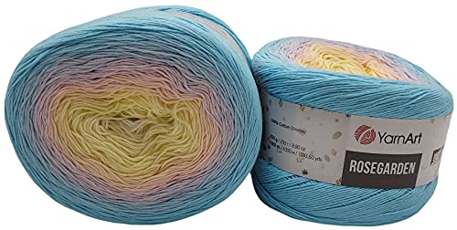 YarnArt Rosegarden, 500 Gramm Bobbel Wolle Farbverlauf, 100% Baumwolle, Bobble Strickwolle Mehrfarbig (blau flieder rosa gelb 311) von Yarnart