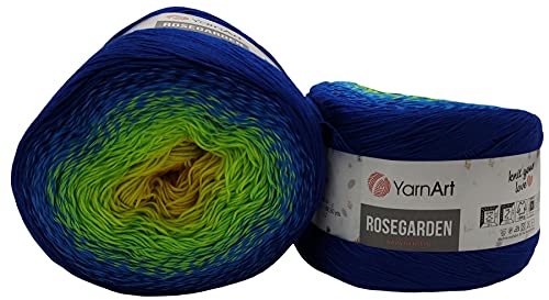Yarnart Rosegarden, 500 Gramm Bobbel Wolle Farbverlauf, 100% Baumwolle, Bobble Strickwolle Mehrfarbig (blau grün gelb 320) von Yarn Art