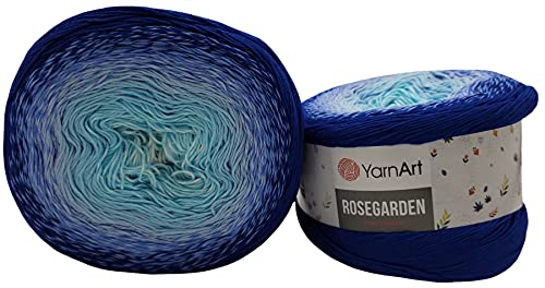 YarnArt Rosegarden, 500 Gramm Bobbel Wolle Farbverlauf, 100% Baumwolle, Bobble Strickwolle Mehrfarbig (blau hellblau 318) von Yarnart