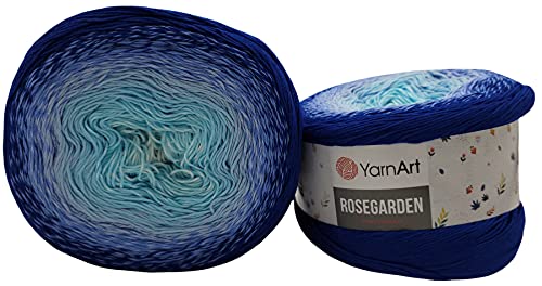 YarnArt Rosegarden, 500 Gramm Bobbel Wolle Farbverlauf, 100% Baumwolle, Bobble Strickwolle Mehrfarbig (blau hellblau 318) von Yarn Art