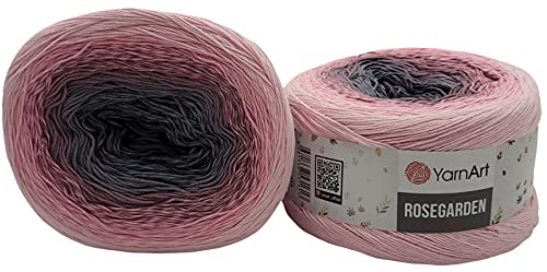 YarnArt Rosegarden, 500 Gramm Bobbel Wolle Farbverlauf, 100% Baumwolle, Bobble Strickwolle Mehrfarbig (rosa grau 313) von Yarn Art