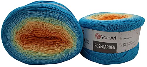 YarnArt Rosegarden, 500 Gramm Bobbel Wolle Farbverlauf, 100% Baumwolle, Bobble Strickwolle Mehrfarbig (türkis ocker lachs 317) von Yarnart