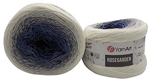 YarnArt Rosegarden, 500 Gramm Bobbel Wolle Farbverlauf, 100% Baumwolle, Bobble Strickwolle Mehrfarbig (weiss blau 306) von Yarnart