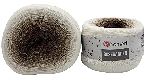 YarnArt Rosegarden, 500 Gramm Bobbel Wolle Farbverlauf, 100% Baumwolle, Bobble Strickwolle Mehrfarbig (weiss braun 308) von sufe