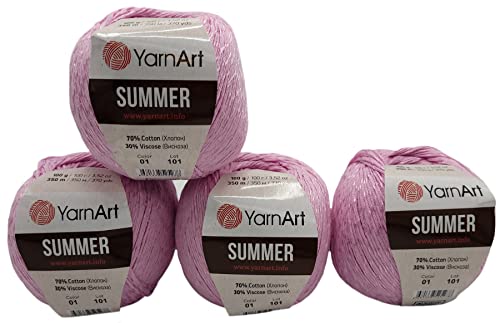 YarnArt Summer 4 x 100 gramm Wolle für Stricken und Häkeln, 70% merzerisierter Baumwolle und 30% Viskose (rosa 01) von Yarnart