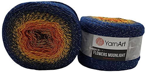 Yarnart Flowers Moonlight 520 Gramm Bobbel Wolle mit Glitzer und Farbverlauf, 53 Prozent Baumwolle, Bobble Strickwolle Mehrfarbig (blau ocker terrakotta 3258) von Yarnart