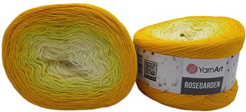 Yarnart Rosegarden, 500 Gramm Bobbel Wolle Farbverlauf, 100% Baumwolle, Bobble Strickwolle Mehrfarbig (gelb weiss 309) von Yarnart