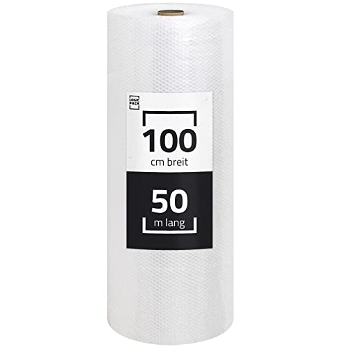 Luftpolsterfolie 100cm x 50m 1 Rolle Noppenfolie Polsterfolie Blasenfolie Knallfolie - Stärke 50my - Verpackungsfolie Transparent von Yaro