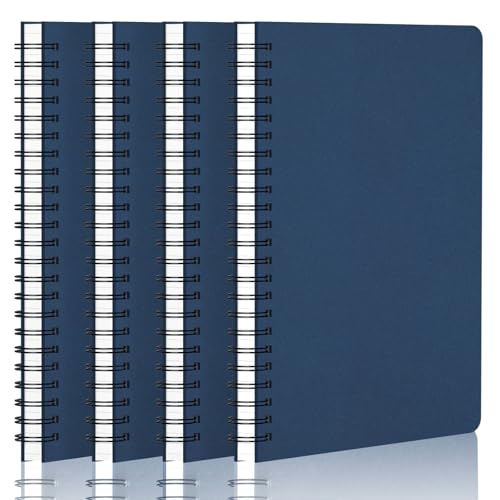 Yarorm A5 Blanko Notizbuch – 4er set 14x21cm Dunkelblau Notizbücher, Spiralblock Notebooks mit 100g/m² Leere Seite Papier, Blanko Notizblock, Spiralbindung Notizheft, Tagebuch von Yarotm