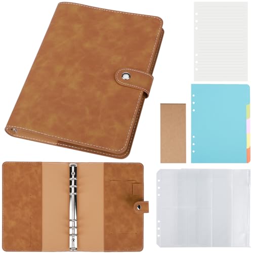 Yarotm A5 Ring Binder Notizbuch - A5 Ringbuch Nachfüllbar Liniert Papier Tagebuch - 6 Ringe A5 Leder Loseblatt Journal Notebook - 17.5x23cm Braun Notizbuch Perfekt für Reisetagebuch von Yarotm