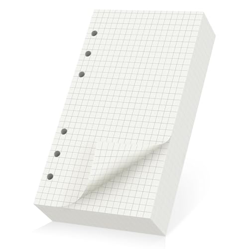 Yarotm Nachfüllpapier A6 Kariert - 360 Seiten/180 Blatt Refill Paper 6 Loch für Ringbuch - 100GSM Loseblatt Papier A6 Kariert 5x5mm - 9.5x17.2cm Nachfülleinlagen für Notizbuch von Yarotm