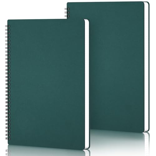 Yarotm Notizbuch A4 Liniert - 2 Stück Notizbücher Spiralbindung - 21x29.2cm Dunkelgrün Notebook A4 Spiralblock - 100GSM Notizbuch Liniert 120 Seiten/60 Blatt - Notizblock A4 Tagebuch von Yarotm