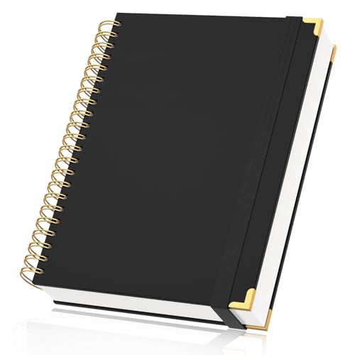 Yarotm Notizbuch A4 Liniert - Spiralblock Notebook A4 21.6x29.2cm - Notizbuch Leder PU - Schwarz Spiralbindung Notizblock A4-100GSM Notizheft Liniert 320 Seiten Tagebuch Hardcover von Yarotm