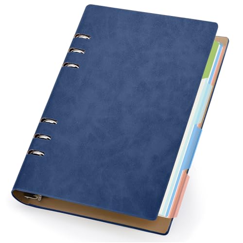 Yarotm Notizbuch A5 Nachfüllbar - 1 PC Notebook Leder PU 14x21cm - Dunkelblau Ringbuch A5-100GSM Papier Block Liniert 7mm Refiil - 150 Blatt Notizblock Diaries Reisetagebuch von Yarotm
