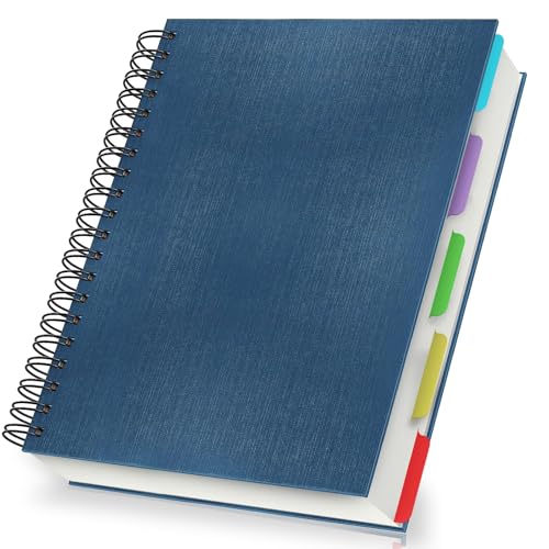 Yarotm Notizbuch B5 Liniert mit Trennblättern - 26x18cm Notizblock B5 Spiralbindung - 100GSM Papier Liniert Notebook - 120 Blatt Royalblau Spiralblock- Hardcover Schreibblock Journal von Yarotm