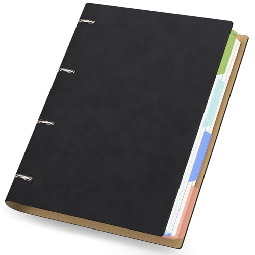 Yarotm Ringbuch A4 Kariert - 1 PC Ring Binder Notizbuch - 21.5x28cm PU Leder Notizblock A4 Nachfüllbar -100GSM Ringblock Kariert 5mm - Schwarz Refill Notebook 150 Blatt Tagebuch von Yarotm