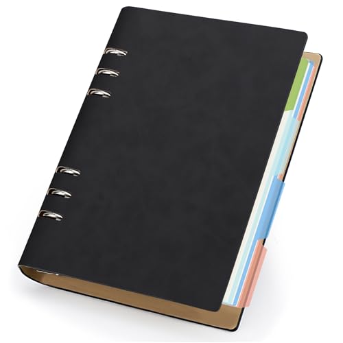 Yarotm Ringbuch A5 Nachfüllbar - 1 PC 100GSM Notizbuch A5 Liniert - 300 Seiten/150 Blatt Notizblock Leder PU - 14x21cm Schwarz Notebook Diaries - Spiral Ring Binder Notizbuch Liniert von Yarotm
