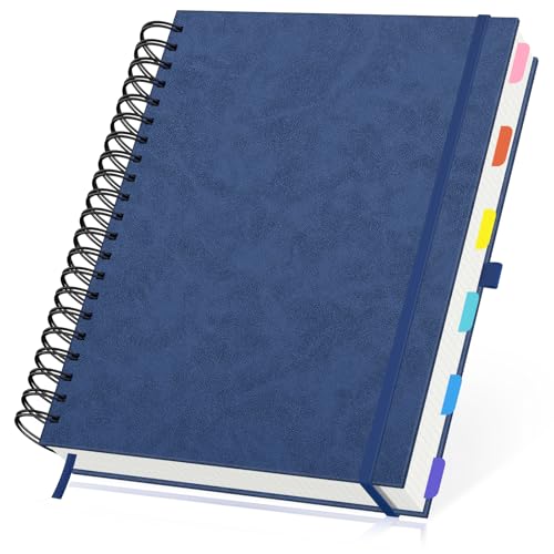 Yarotm Spiralblock A4 Kariert - 1 Stück 100GSM Kariert 5mm Papier Notizblock Hardcover - 120 Blatt/240 Seiten Notizbuch a4 Ringbuch PU Leder Dunkelblau - 28.5x21.6cm Collegeblock von Yarotm