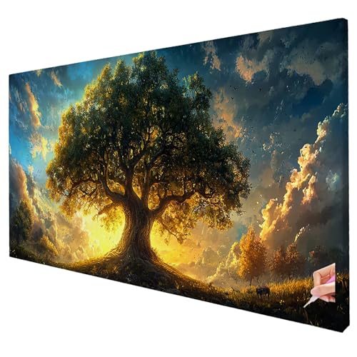 Diamond Painting Baum Diamond Painting XXL 150x60cm 5D Sonnenuntergang Diamant Kunst Malerei Set Basteln Erwachsene Anfänger DIY Diamant Stickerei Kreuzstich Set für Deko Wohnzimmer Geschenke T-19 von Yarqzhng