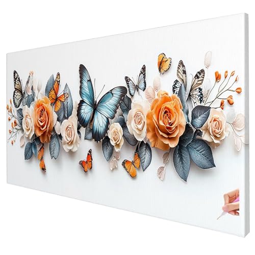 Diamond Painting Blumen 100x40cm Diamond Painting Erwachsene Groß XXL Schmetterling Set DIY Diamant Malerei Kreativ Set für Erwachsene 5D Full Diamant Kunst Stickerei für Geschenke Halloween Deko S-63 von Yarqzhng