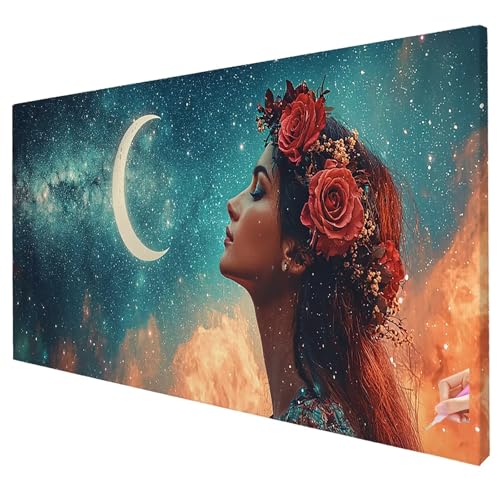 Diamond Painting Erwachsene Groß XXL 100x40cm Diamant Painting Bilder Mond Bastelset Erwachsene DIY Sternenhimmel Diamond Art Set 5D Diamant Malerei Strasssteine Kreuzstich Set für Weihnachtsdeko Q-98 von Yarqzhng