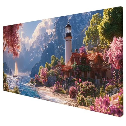 Diamond Painting Erwachsene Groß XXL 150x60cm Diamant Painting Bilder Landschaft Bastelset Erwachsene DIY Leuchtturm Diamond Art Set Diamant Malerei Strasssteine Kreuzstich Set für Weihnachtsdeko S-68 von Yarqzhng
