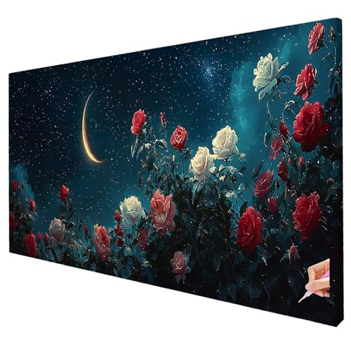 Diamond Painting Erwachsene Groß XXL 250x100cm Diamant Painting Bilder Blumen Bastelset Erwachsene DIY Mond Diamond Art Set Diamant Malerei Strasssteine Kreuzstich für Weihnachtsdeko Geschenke W-77 von Yarqzhng