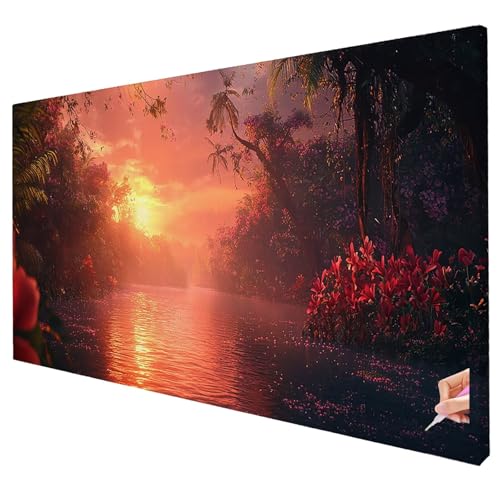 Diamond Painting Erwachsene Groß XXL 80x30cm Diamant Painting Bilder Sonnenuntergang Bastelset Erwachsene DIY Wald Diamond Art Set Diamant Malerei Strasssteine Kreuzstich Set für Weihnachtsdeko T-26 von Yarqzhng
