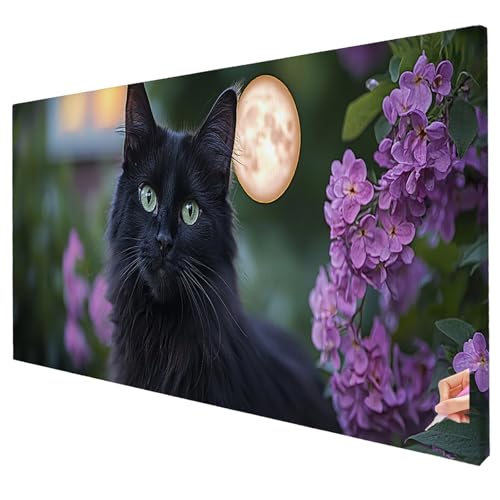 Diamond Painting Katze 130x50cm Diamond Painting Erwachsene Groß XXL Blume Set DIY Diamant Malerei Kreativ Set für Erwachsene 5D Diamant Kunst Stickerei für Geschenke für Frauen Halloween Deko O-90 von Yarqzhng